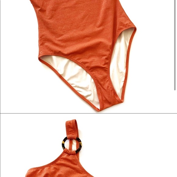 Solid & Striped One Piece Shimmer Orange One Shoulder Swimsuit New Womens Large - Picture 4 of 4